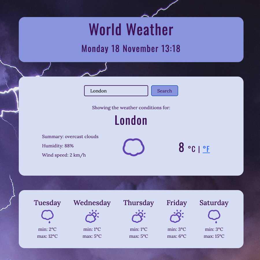 Screenshot of Georgina's React Weather App project