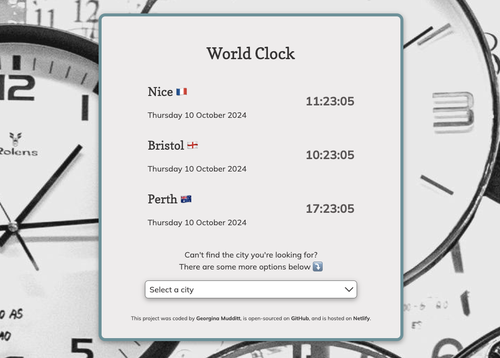 Screenshot of Georgina's world clock project